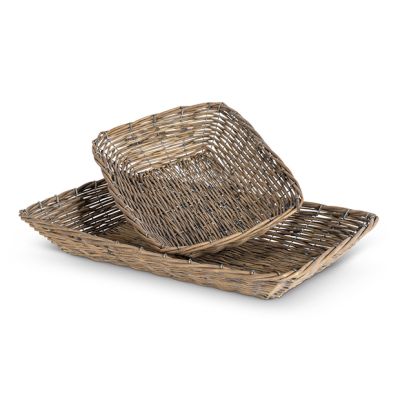 Woven Willow Decorative Basket Trays Set of 2