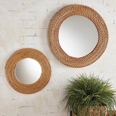 Wrapped Rattan Round Wall Mirror