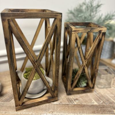X Frame Wood Lantern Set of 2