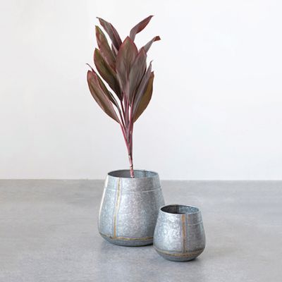 Zinc Finish Galvanized Planter Pots Set of 2