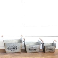 Wood Handle Farm Fresh Storage Bins Set of 3