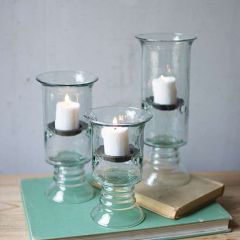 Recycled Glass Votive Hurricane Holders Set of 3