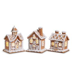Lighted Gingerbread House Ornament Set of 3