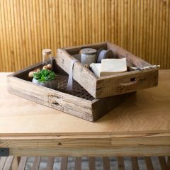 Repurposed Metal And Wood Decorative Tray Set of 2
