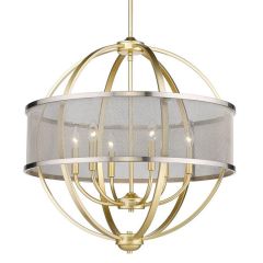 Olympic Gold 6 Light Chandelier with Pewter shade