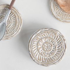 Embossed Stoneware Trivet with Reactive Glaze Set of 2