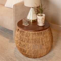 Round Braided Seagrass Side Table Natural