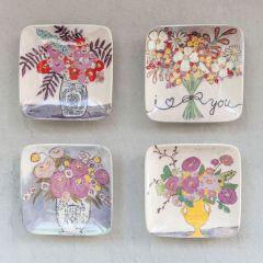 Small Square Floral Stoneware Plates Set of 4