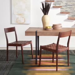 Woven Leather Seat Dining Chair Set of 2