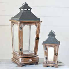 Rustic Farmhouse Distressed Candle Lantern Set of 2