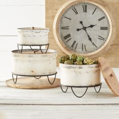 Round Tin With Lid and Stand Set of 3