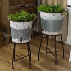 Large Metal Buckets on Stands Set of 2