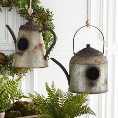 Rustic Tin Kettle Bird House Set of 2