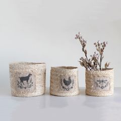 Animal Accent Corn Husk Basket Set of 3