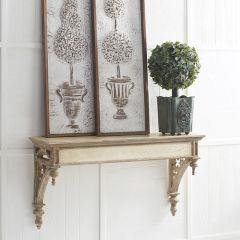 Whitewashed Wood Ornate Wall Shelf