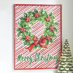 Merry Christmas Holly Wreath Wall Art