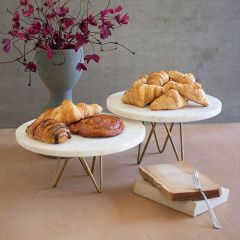 Brass Base Round Marble Display Stand Set of 2