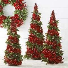 Mistletoe and Berry Tabletop Tree Set of 3