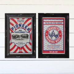 Hog and Hen Feed Sack Wall Art Set of 2