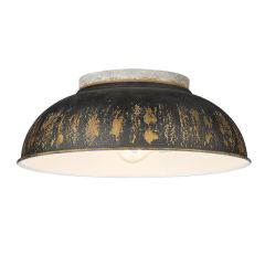 Aged Galvanized Steel With Antique Black Shade Flush Mount Ceiling Light