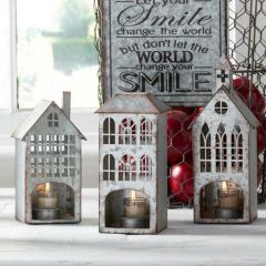 Galvanized Tin Church Candle Holder Set of 3