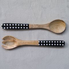 Mango Wood Gingham Salad Servers