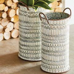 Stamped Galvanized Storage Buckets Set of 2