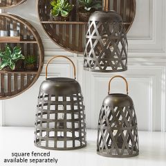 Gold Handled Diamond Fenced LED Lanterns Set of 2