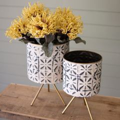 Pressed Metal Tabletop Planter Pot on Stand Set of 2