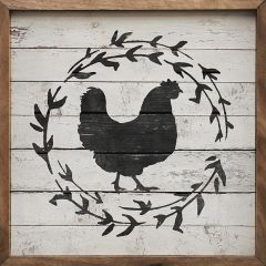 Chicken Wreath White Framed Wall Decor