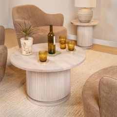 Ribbed Base Pedestal Coffee Table Natural Bleached