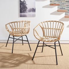 Rattan Barrel Back Dining Chair Set of 2