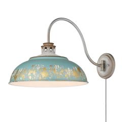 Aged Galvanized Steel With Antique Teal Shade Swing Arm Wall Sconce