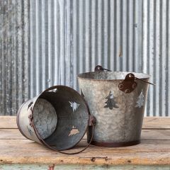 Galvanized Bucket With Tree Cutouts Set of 2
