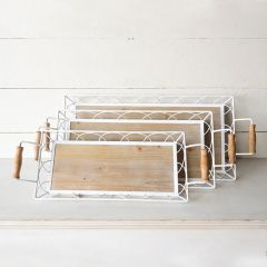 Wood And Metal Cottage Tray Set of 3