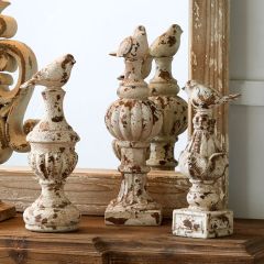 Whitewashed Bird Finials Set of 3