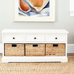 Bench With Wicker Baskets and Drawers