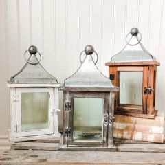 Wood and Metal Candle Lantern Set of 3