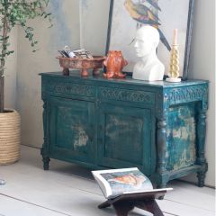 2 Door Distressed Teal Mango Wood Cabinet