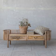 2 Drawer Mango Wood Slatted Bench
