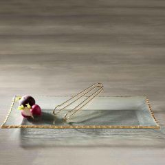 2 Piece Gold Edge Glass Platter with Tongs Set