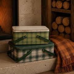 2 Piece Handled Tartan Bin Set