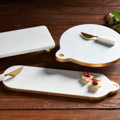 2 Piece Marble Cheese Board with Spreader Set