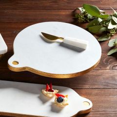 2 Piece Round Marble Cheese Board with Spreader Set