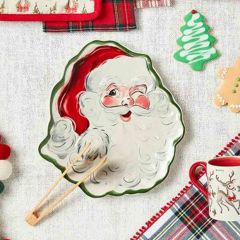 2 Piece Stoneware Santa Plate with Tong Set