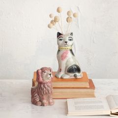2 Piece Vintage Reproduction Staffordshire Dog and Cat Vase Set