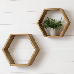 2 Piece Wooden Hexagon Wall Shelf Set