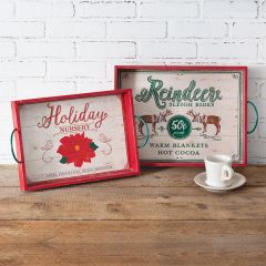 2 Piece Wooden Holiday Serving Tray Set