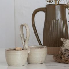 2 Section Handled Stoneware Caddy