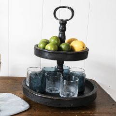 2 Tier Blackwashed Wood Display Stand